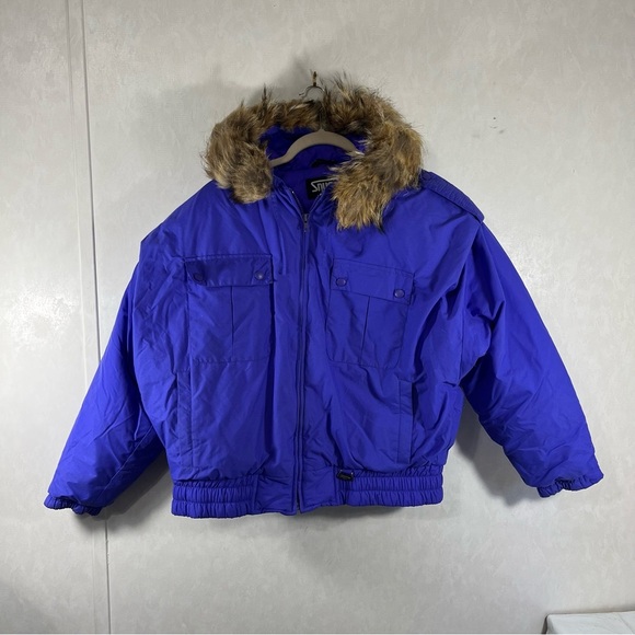 Snuggler women’s Purple Puffer Jacket with Brown Fur Trim Hood Size L - Picture 1 of 6